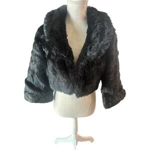 Vintage Massimo Black Faux Fur Mink Stole Jacket Size L